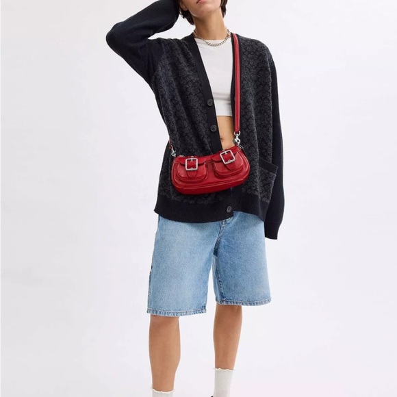 NWT Coach Ashton Baguette Bag Patent Leather CV943 Silver/Red - Picture 3 of 12